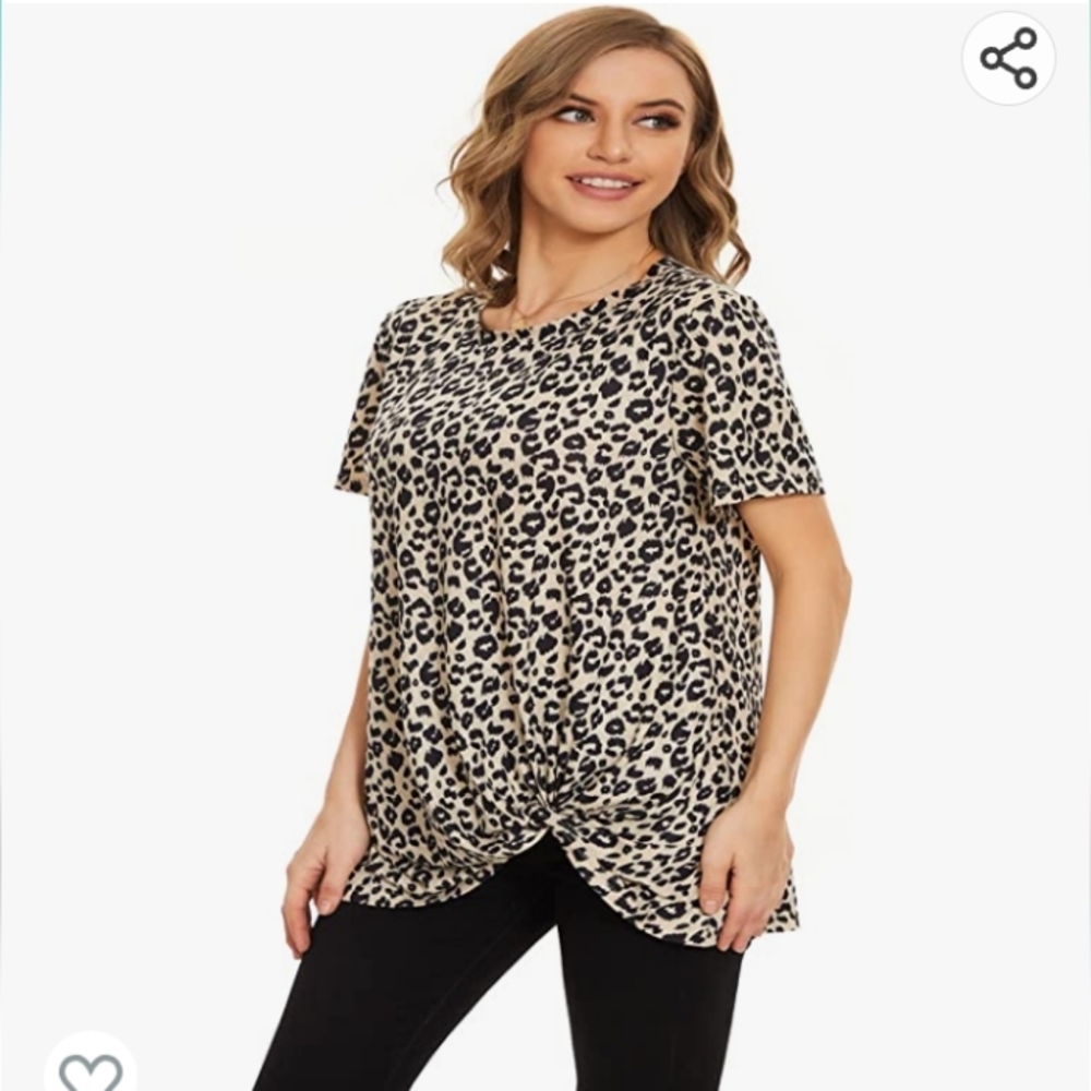 Moyee NWT lepord Knot Short Sleeve Top Shirt Cute sz s - Picture 6 of 6